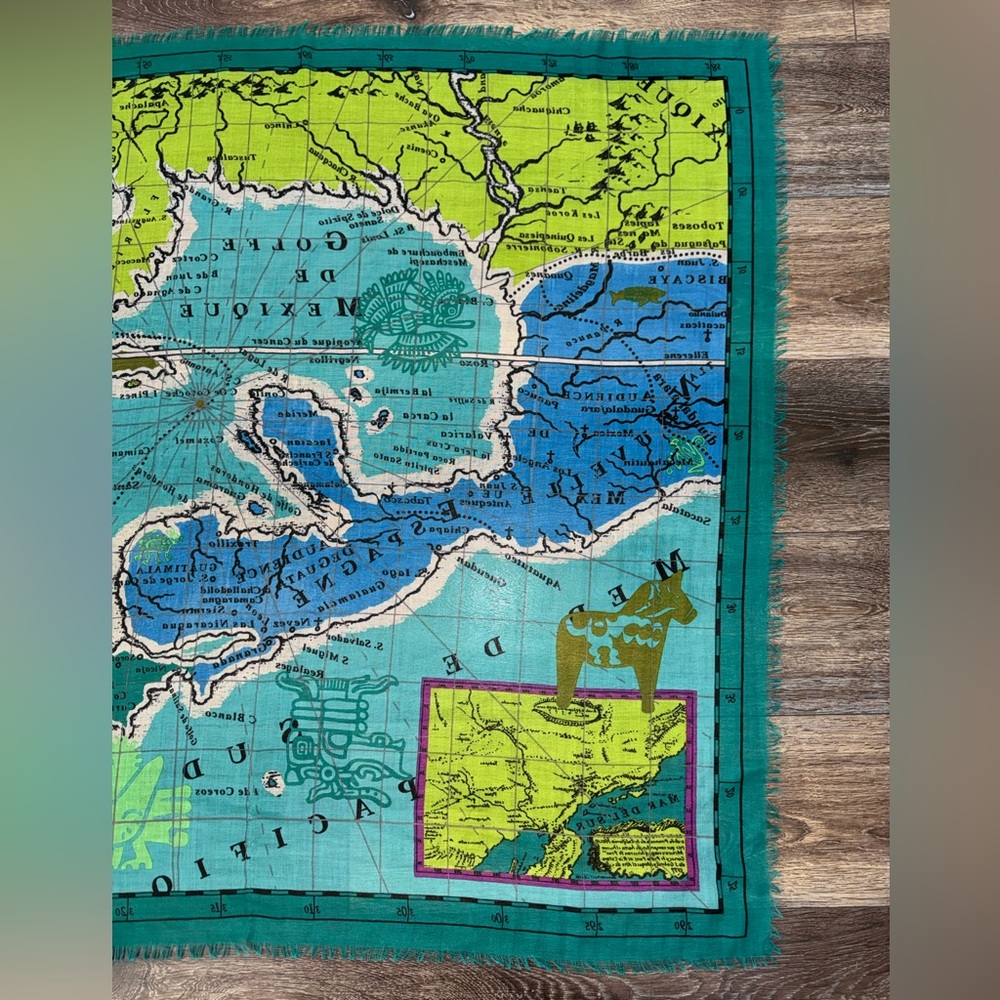 Echo Gulf of Mexico Map Lightweight Scarf Wrap Shawl in Teal Green Rare Design! - Picture 7 of 11